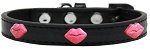 Pink Glitter Lips Widget Dog Collar (size: Black Size 10)