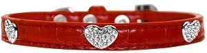 Croc Crystal Heart Dog Collar (size: Red Size 10)
