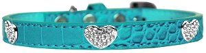 Croc Crystal Heart Dog Collar (size: Turquoise Size 10)