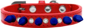 Crystal and Blue Spikes Dog Collar