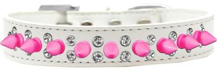 Double Crystal and Bright Pink Spikes Dog Collar