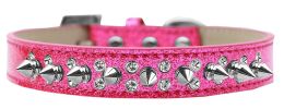 Double Crystal and Silver Spikes Dog Collar