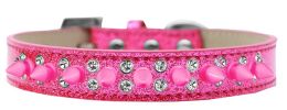Double Crystal and Bright Pink Spikes Dog Collar