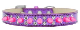 Double Crystal and Bright Pink Spikes Dog Collar