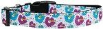 Blue and Purple Hibiscus Flower Nylon Dog Collar