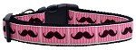 Pink Striped Moustache Nylon Dog Collar