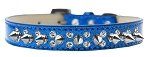 Double Crystal and Silver Spikes Dog Collar (size: Blue Ice Cream Size 16)