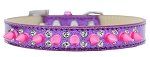 Double Crystal and Bright Pink Spikes Dog Collar (size: Purple Ice Cream Size 20)