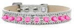 Double Crystal and Bright Pink Spikes Dog Collar