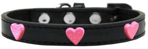 Pink Glitter Heart Widget Dog Collar