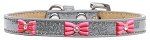 Pink Glitter Bow Widget Dog Collar (size: Silver Ice Cream Size 16)