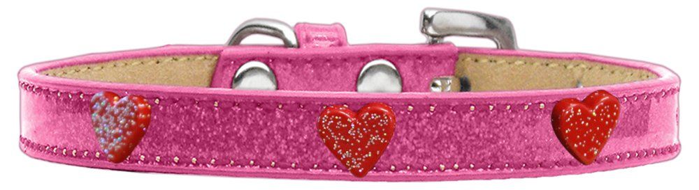 Red Glitter Heart Widget Dog Collar (size: Pink Ice Cream Size 20)
