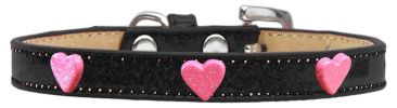 Pink Glitter Heart Widget Dog Collar