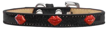 Red Glitter Lips Widget Dog Collar