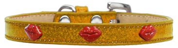 Red Glitter Lips Widget Dog Collar