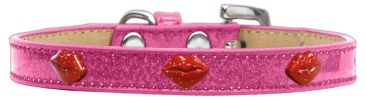 Red Glitter Lips Widget Dog Collar