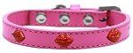 Red Glitter Lips Widget Dog Collar (size: Bright Pink Size 20)
