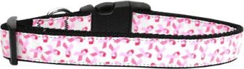 Pink Ribbons on White Nylon Dog Collar