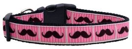 Pink Striped Moustache Nylon Dog Collar