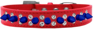 Double Crystal and Blue Spikes Dog Collar