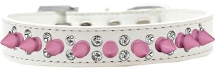 Double Crystal and Light Pink Spikes Dog Collar
