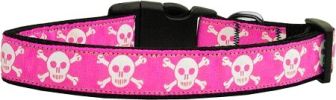 Pink Skulls Nylon Dog Collar