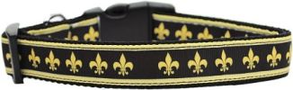 Black and Gold Fleur de Lis Nylon Dog Collar