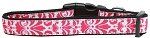 Damask Bright Pink Nylon Dog Collar