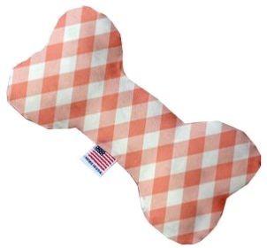 Peach Plaid Canvas Bone Dog Toy (size: 8 Inch)