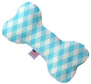 Baby Blue Plaid Canvas Bone Dog Toy (size: 8 Inch)