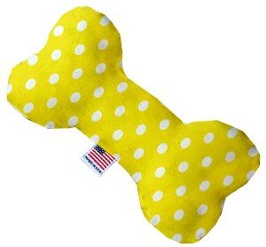 Yellow Polka Dots Canvas Bone Dog Toy (size: 8 Inch)