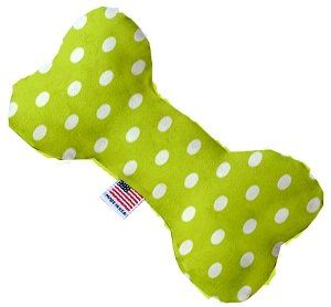 Lime Green Polka Dots Canvas Bone Dog Toy (size: 8 Inch)