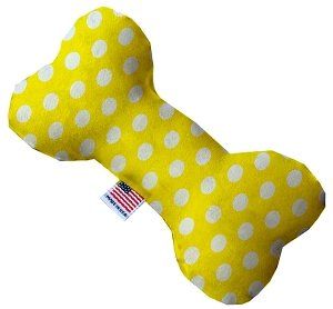 Sunny Yellow Swiss Dots Canvas Bone Dog Toy (size: 6 Inch)