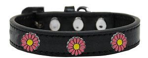 Pink Daisy Widget Dog Collar (size: Black Size 16)