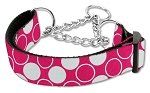 Diagonal Dots Nylon Collar (size: Martingale Bright Pink Large)