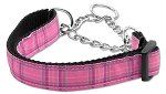 Plaid Nylon Collar (size: Martingale Pink Large)