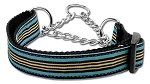 Preppy Stripes Nylon Ribbon Collars (size: Martingale Light Blue/Khaki Large)