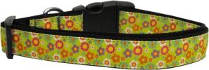 Lime Spring Flowers Nylon Dog Collar
