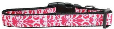 Damask Bright Pink Nylon Dog Collar