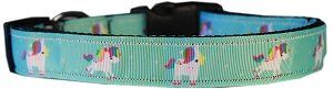 Aqua Unicorns Nylon Dog Collar (size: Sm)