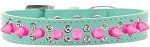 Double Crystal and Bright Pink Spikes Dog Collar (size: Aqua Size 20)
