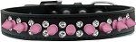 Double Crystal and Light Pink Spikes Dog Collar (size: Black Size 20)