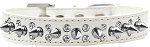 Double Crystal and Silver Spikes Dog Collar (size: White Size 20)