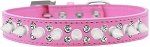 Double Crystal and White Spikes Dog Collar (size: Bright Pink Size 20)