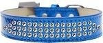 Three Row Clear Crystal Ice Cream Dog Collar (size: Blue Size 18)