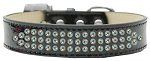 Three Row AB Crystal Ice Cream Dog Collar (size: Black Size 18)