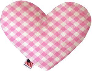 Baby Pink Plaid Canvas Heart Dog Toy (size: 8 Inch)