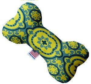Blue and Yellow Moroccan Patterned Canvas Bone Dog Toy (size: 10 Inch)
