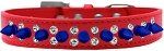 Double Crystal and Blue Spikes Dog Collar (size: Red Size 16)