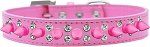 Double Crystal and Bright Pink Spikes Dog Collar (size: Bright Pink Size 16)